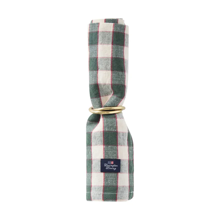 Checked Linen/Cotton fabric napkin 50x50 cm - Green-light beige-red - Lexington