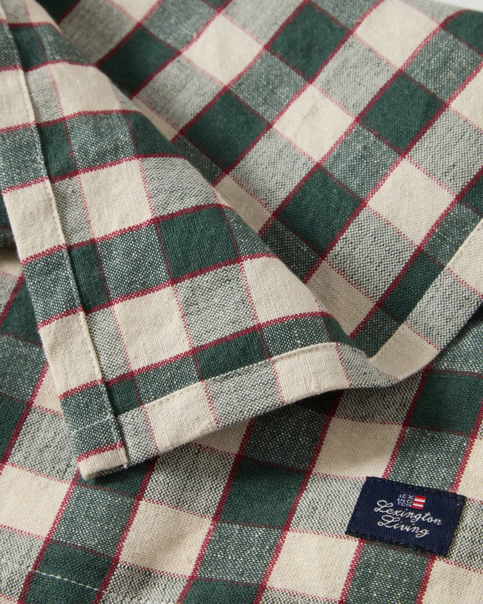 Checked Linen/Cotton fabric napkin 50x50 cm, Green-light beige-red Lexington