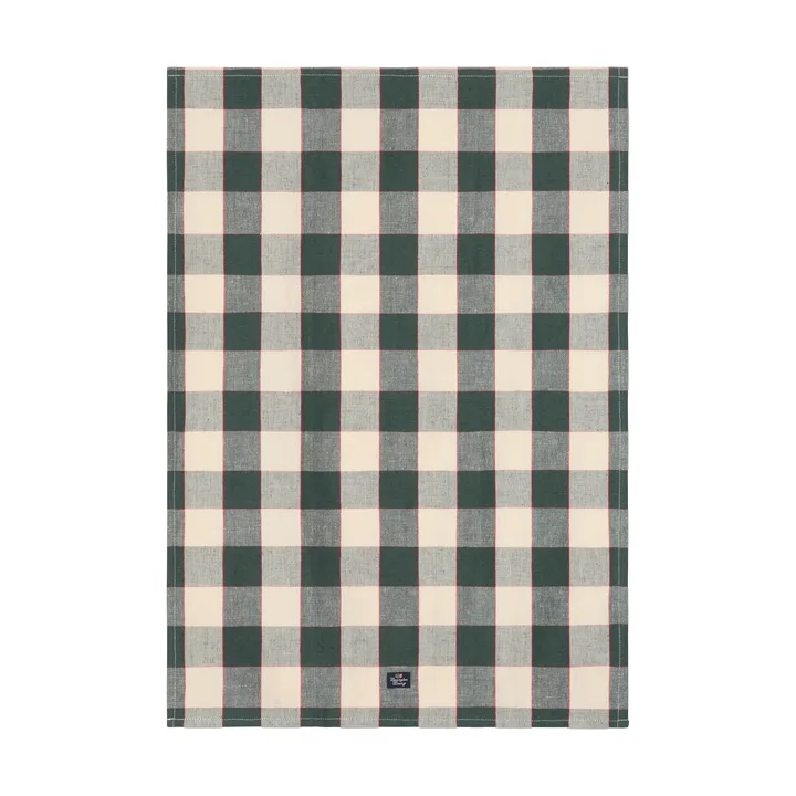 Checked linen/cotton kitchen towel 50x70 cm - Green-light beige-red - Lexington
