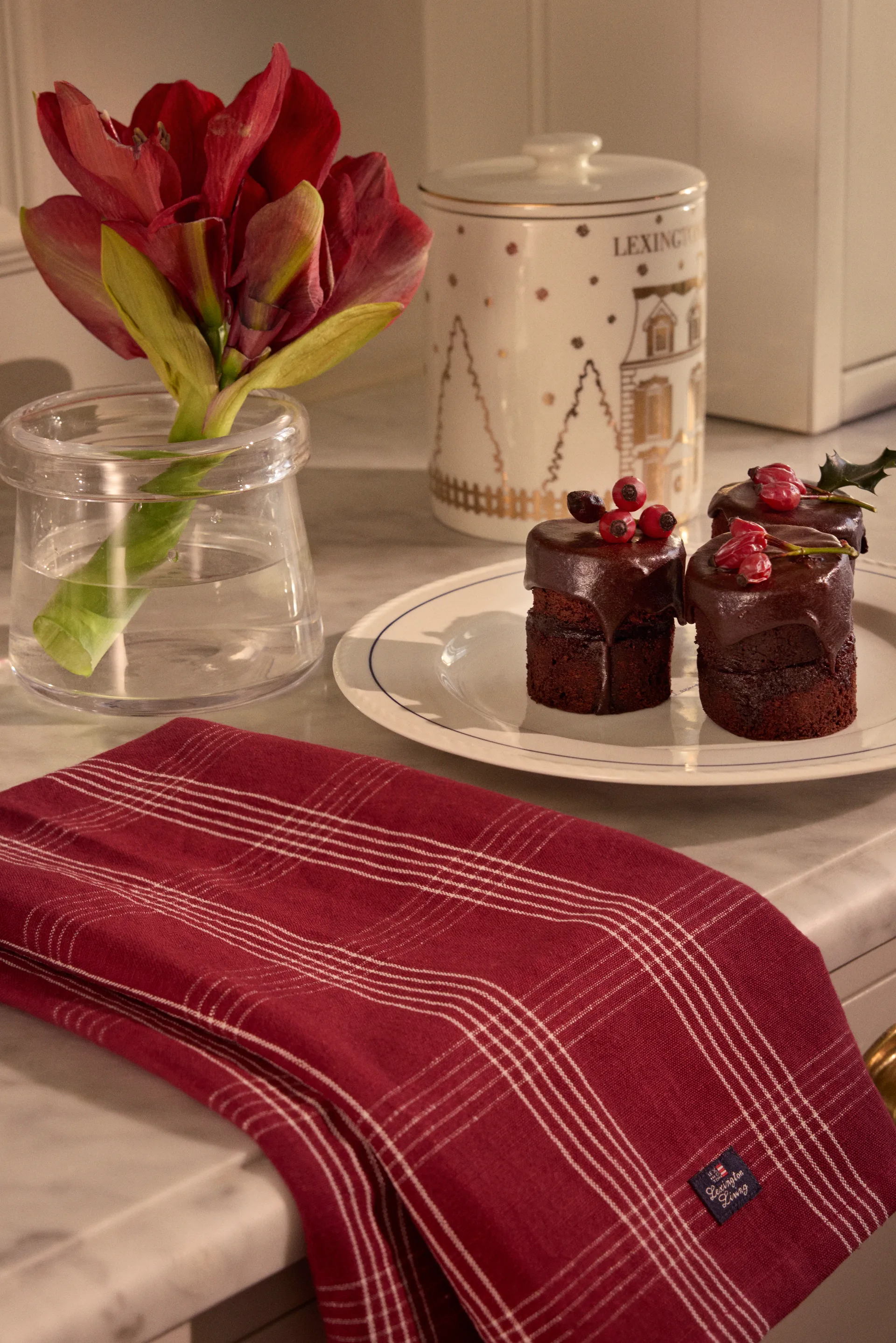 Checked linen/cotton kitchen towel 50x70 cm, Red-white Lexington