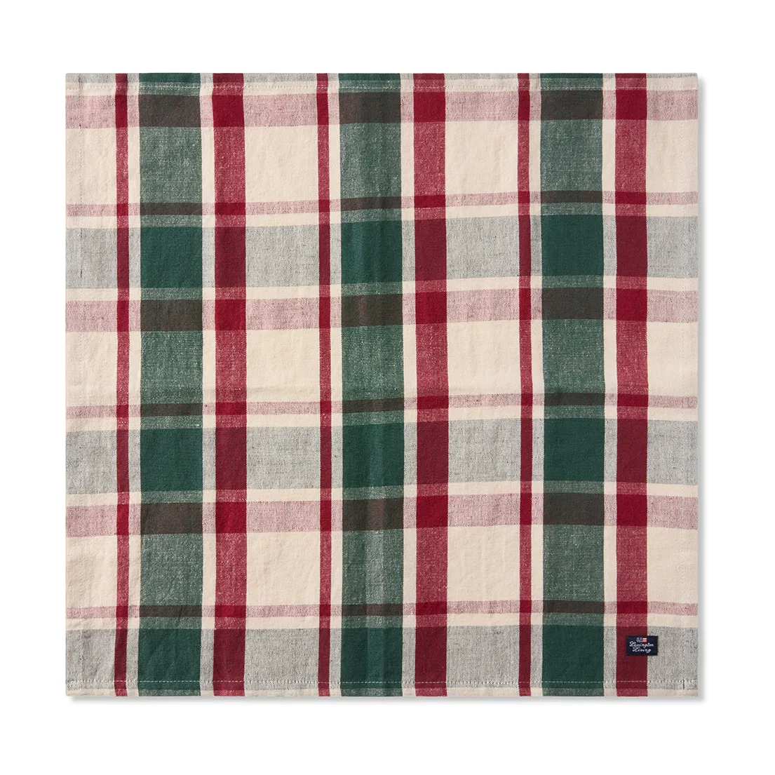 Checked linen/cotton napkin 50x50 cm, Green-red-beige Lexington