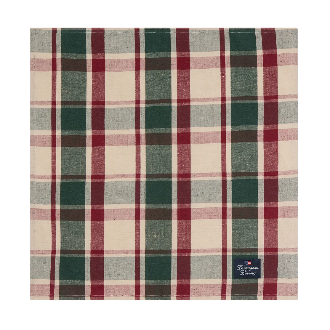 Checked linen/cotton napkin 50x50 cm, Green-red-beige Lexington