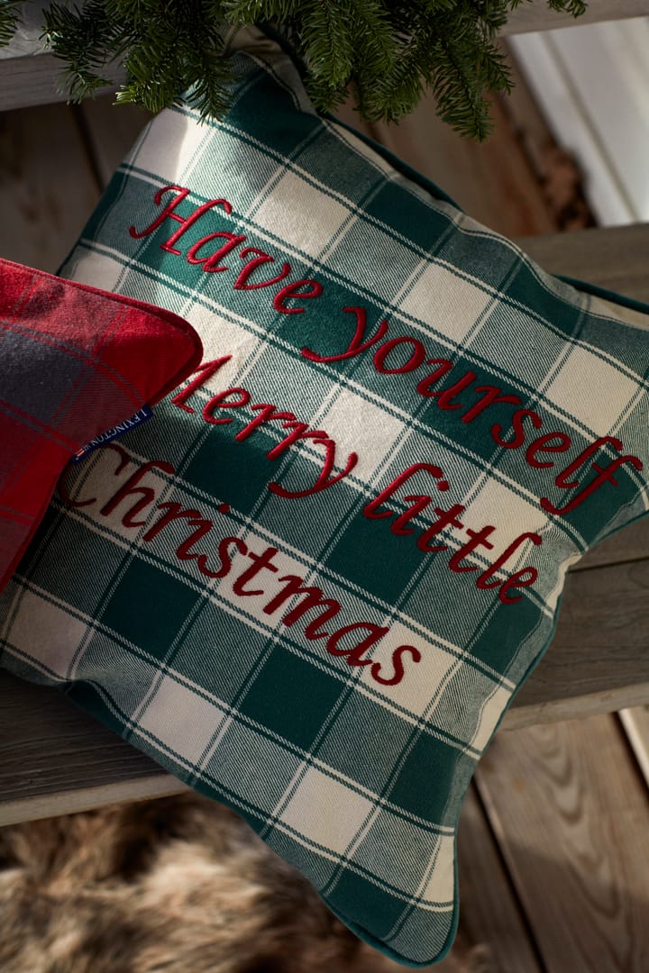 Checked Organic Cotton Canvas cushion cover 50x50 cm, Merry Little Christmas Lexington