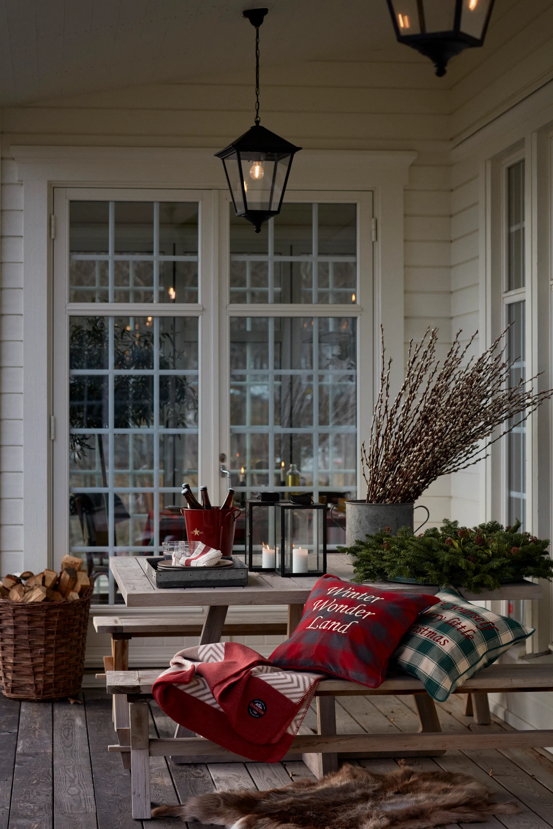 Checked Organic Cotton Canvas cushion cover 50x50 cm, Merry Little Christmas Lexington