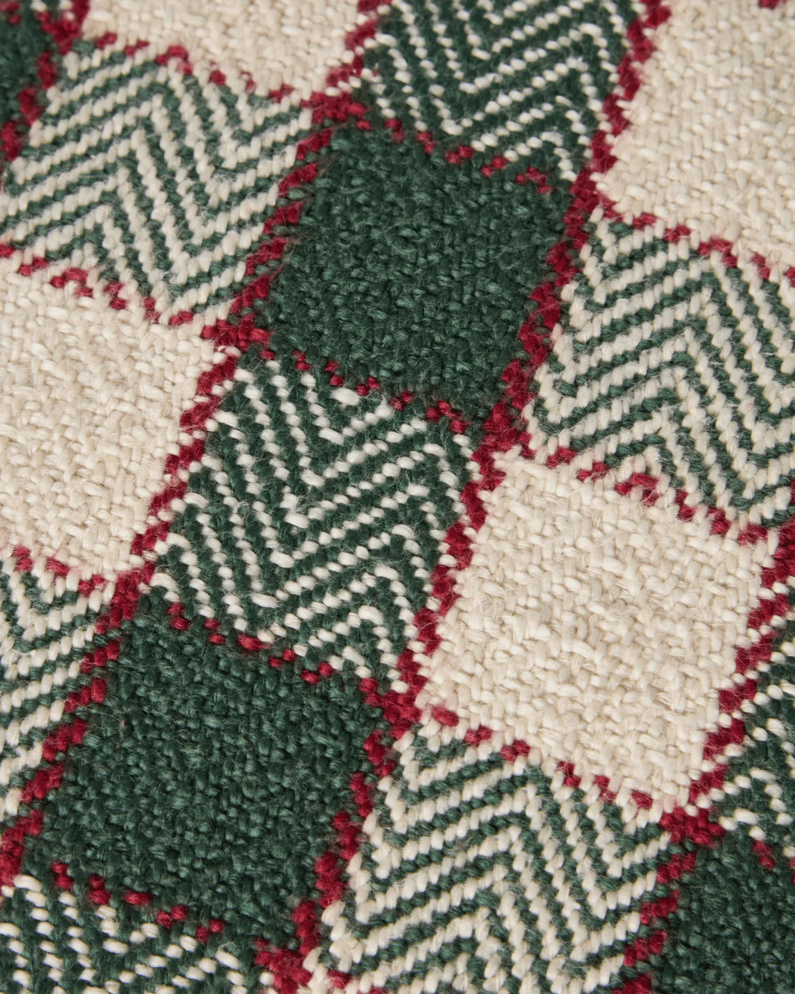 Checked organic cotton fringe cushion cover, Green-light beige-red Lexington