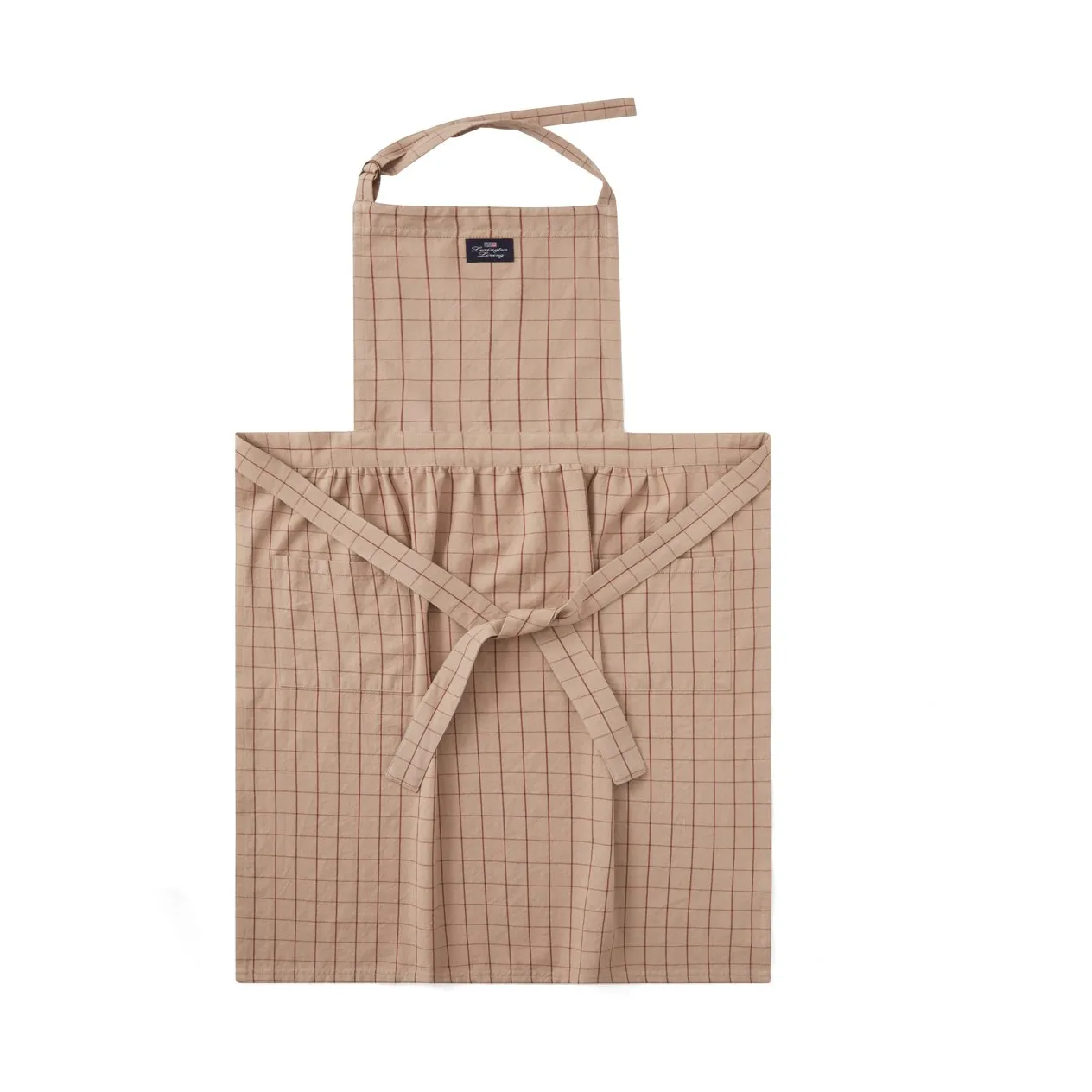 Checked Organic Cotton Oxford apron, Beige-red Lexington