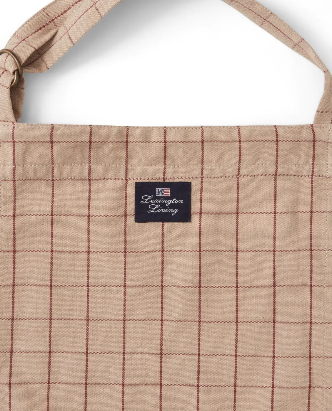 Checked Organic Cotton Oxford apron, Beige-red Lexington