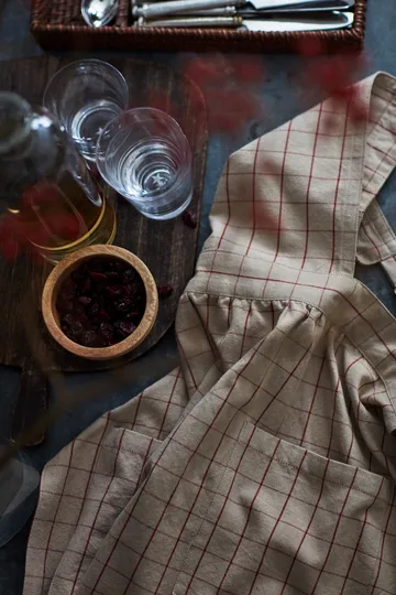 Checked Organic Cotton Oxford apron - Beige-red - Lexington