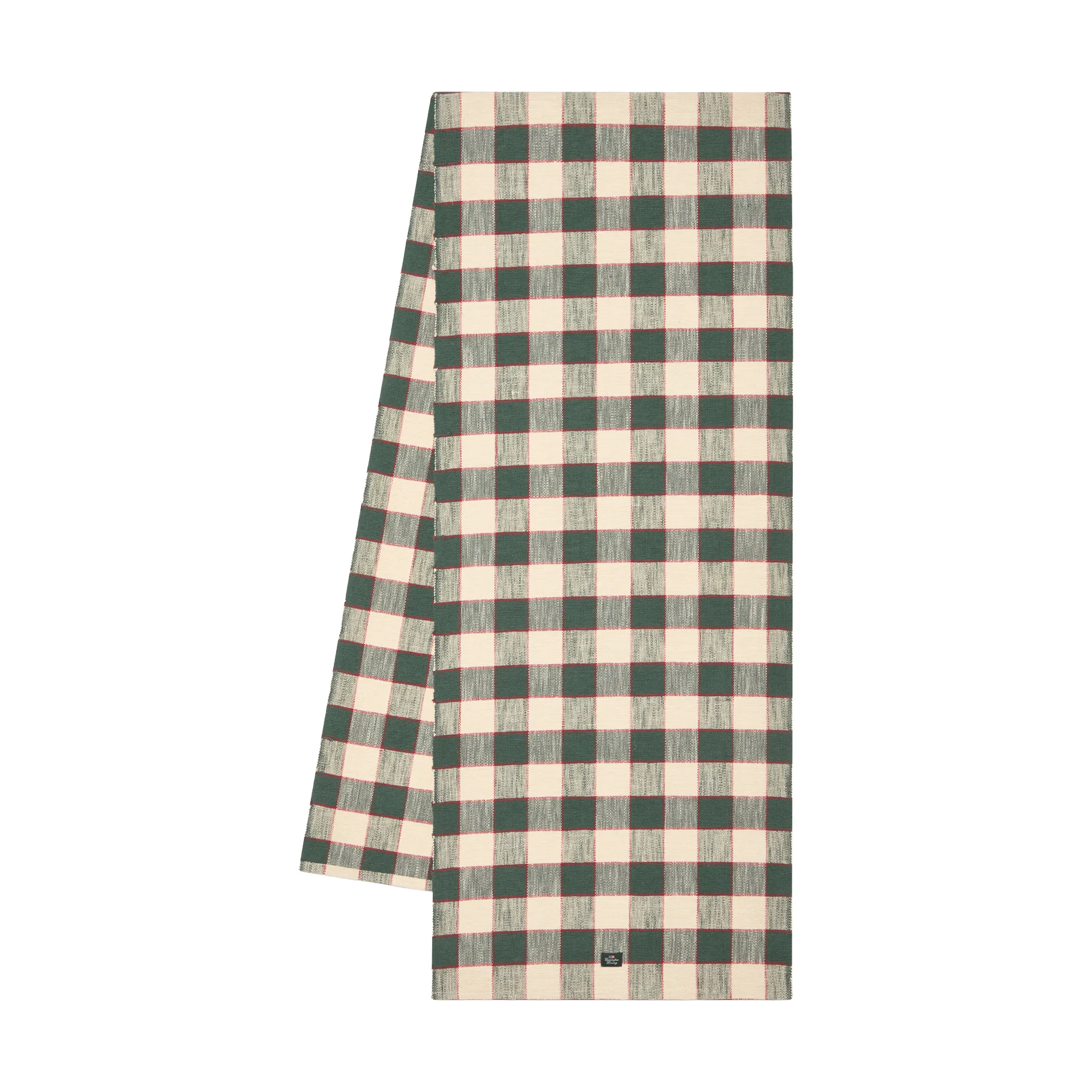 Checked organic cotton runner, Green-Light beige-red, 50x150 cm Lexington