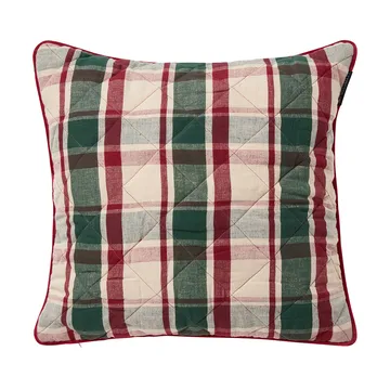 Checked quilted linen/cotton cushion cover 50x50 cm - Green-red-beige - Lexington