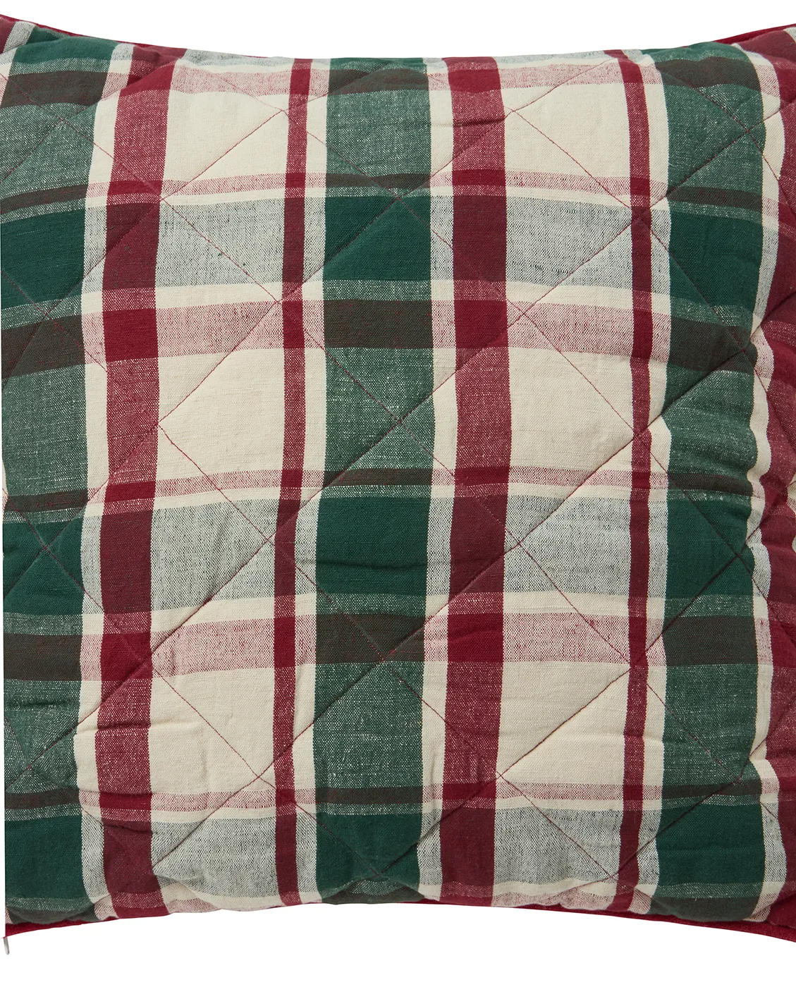 Checked quilted linen/cotton cushion cover 50x50 cm, Green-red-beige Lexington
