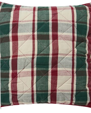 Checked quilted linen/cotton cushion cover 50x50 cm - Green-red-beige - Lexington