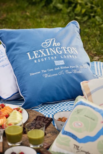 Checked Recycled Cotton Picnic Blanket 150x150 cm - Blue - Lexington