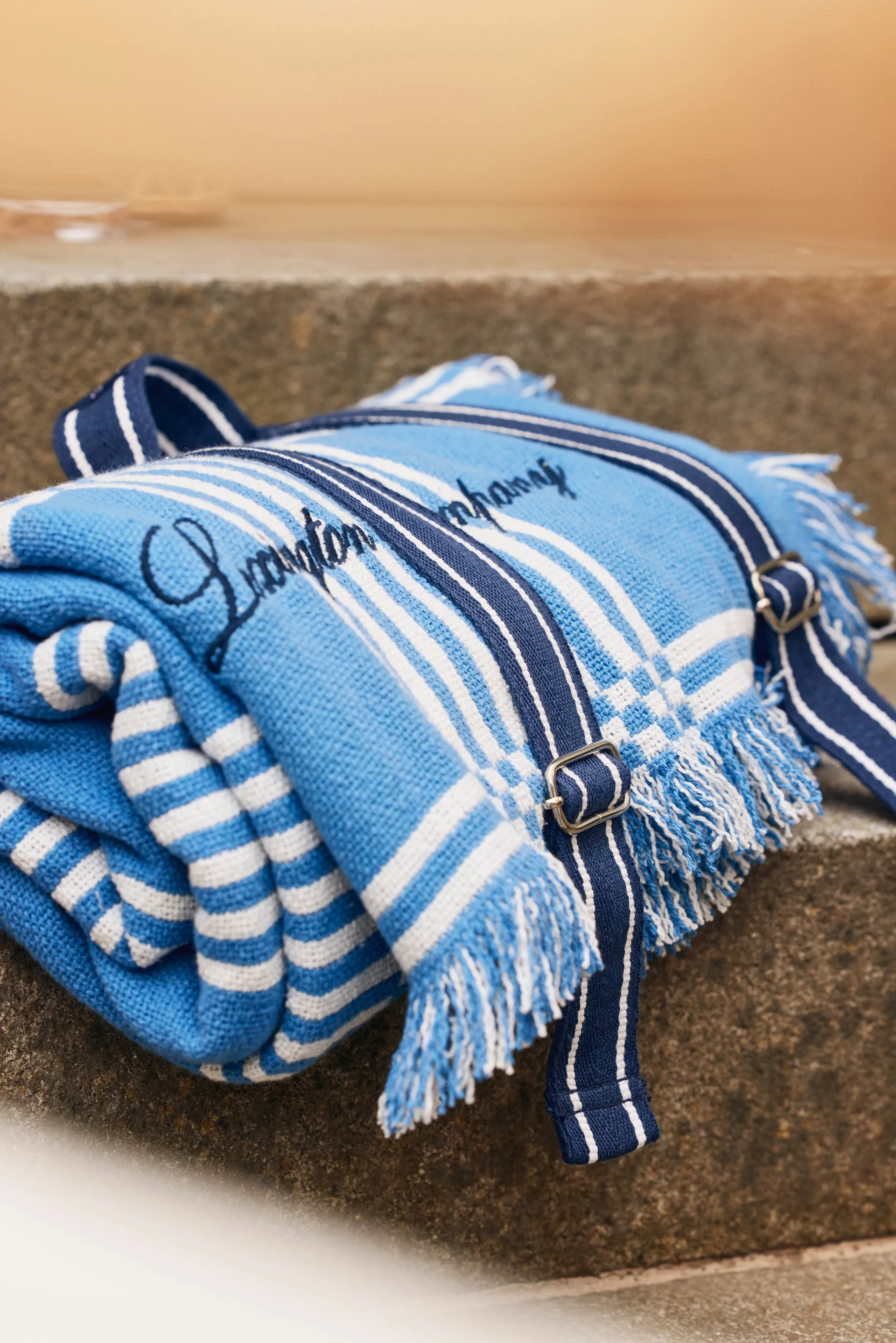 Checked Recycled Cotton Picnic Blanket 150x150 cm, Blue Lexington