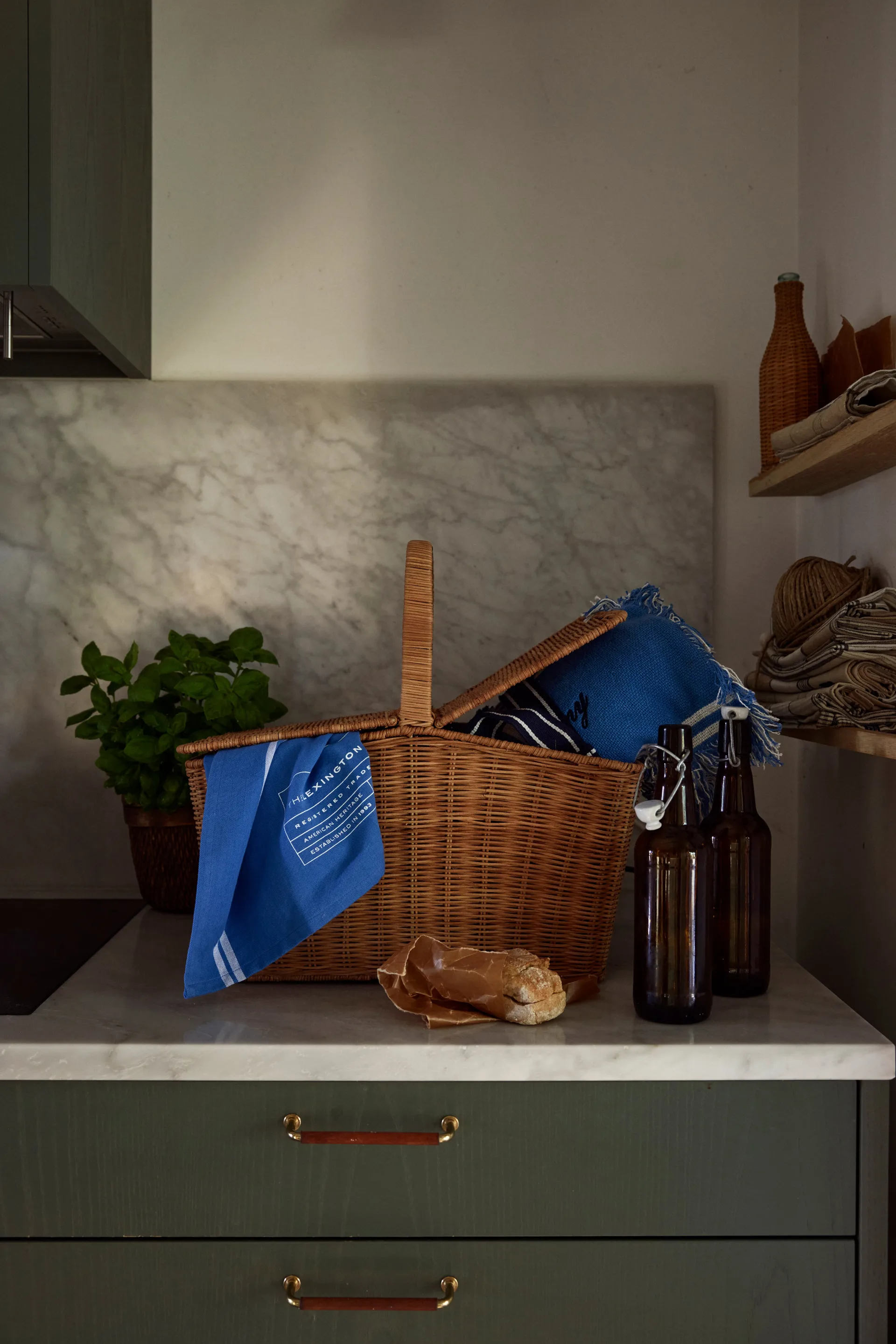 Checked Recycled Cotton Picnic Blanket 150x150 cm, Blue Lexington