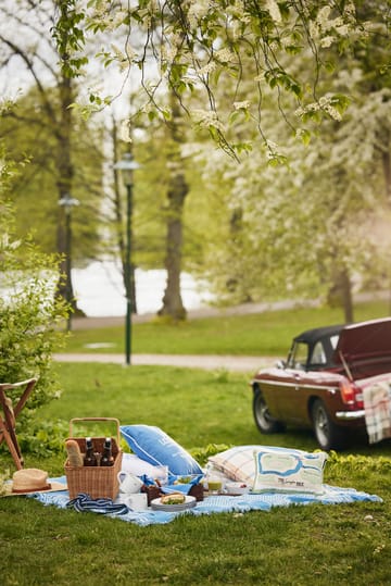 Checked Recycled Cotton Picnic Blanket 150x150 cm - Blue - Lexington