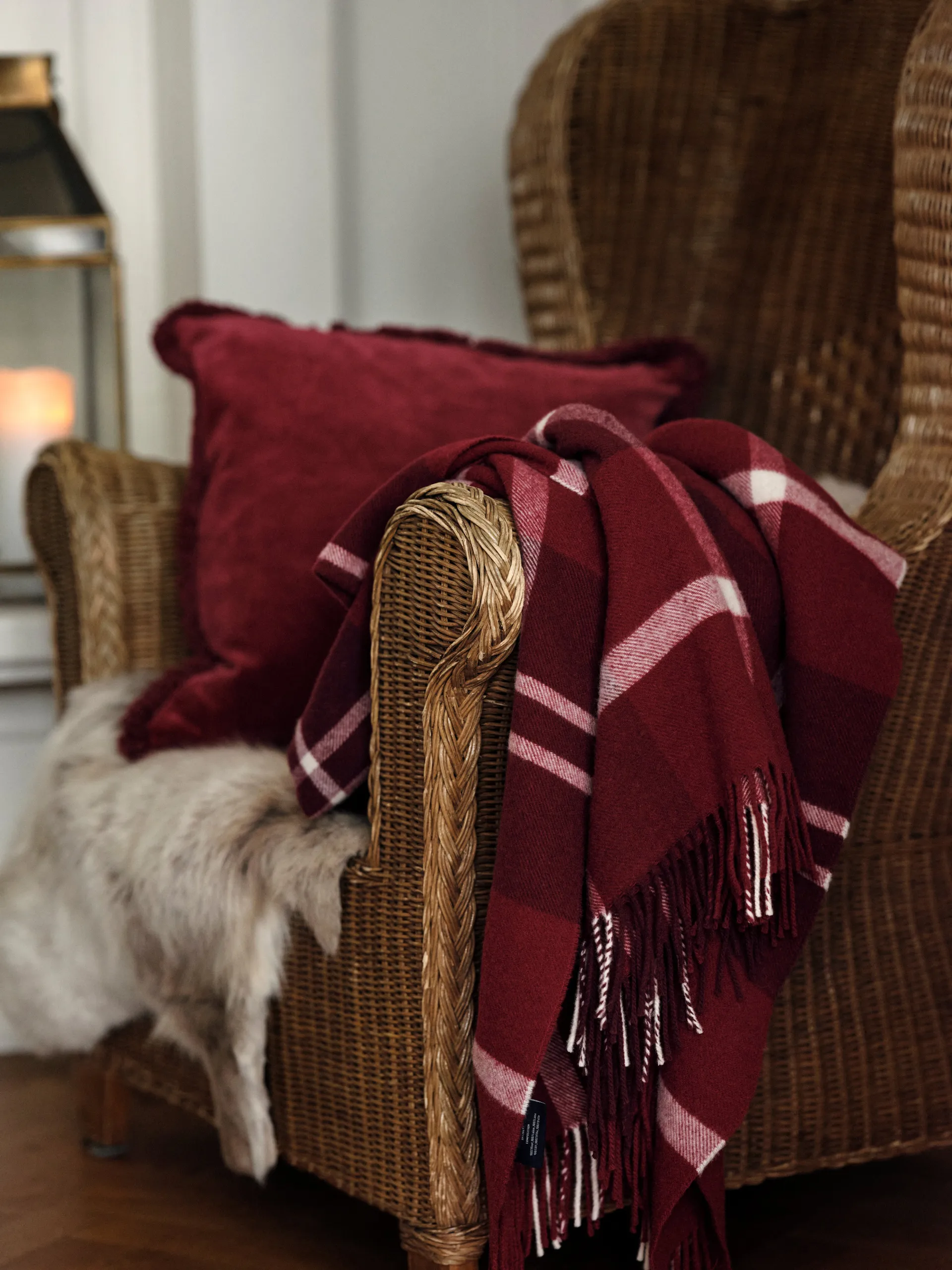 Checked Recycled Throw 130x170 cm, Red-white Lexington