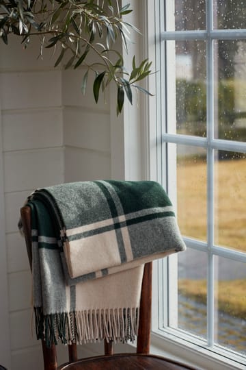 Checked Recycled wool blanket 130x170 cm - Green-beige - Lexington