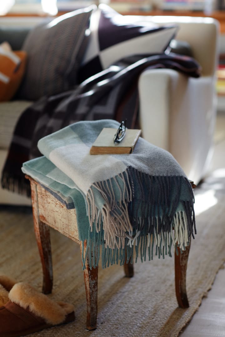 Checked Recycled Wool throw 130x170 cm - Beige-green-white - Lexington