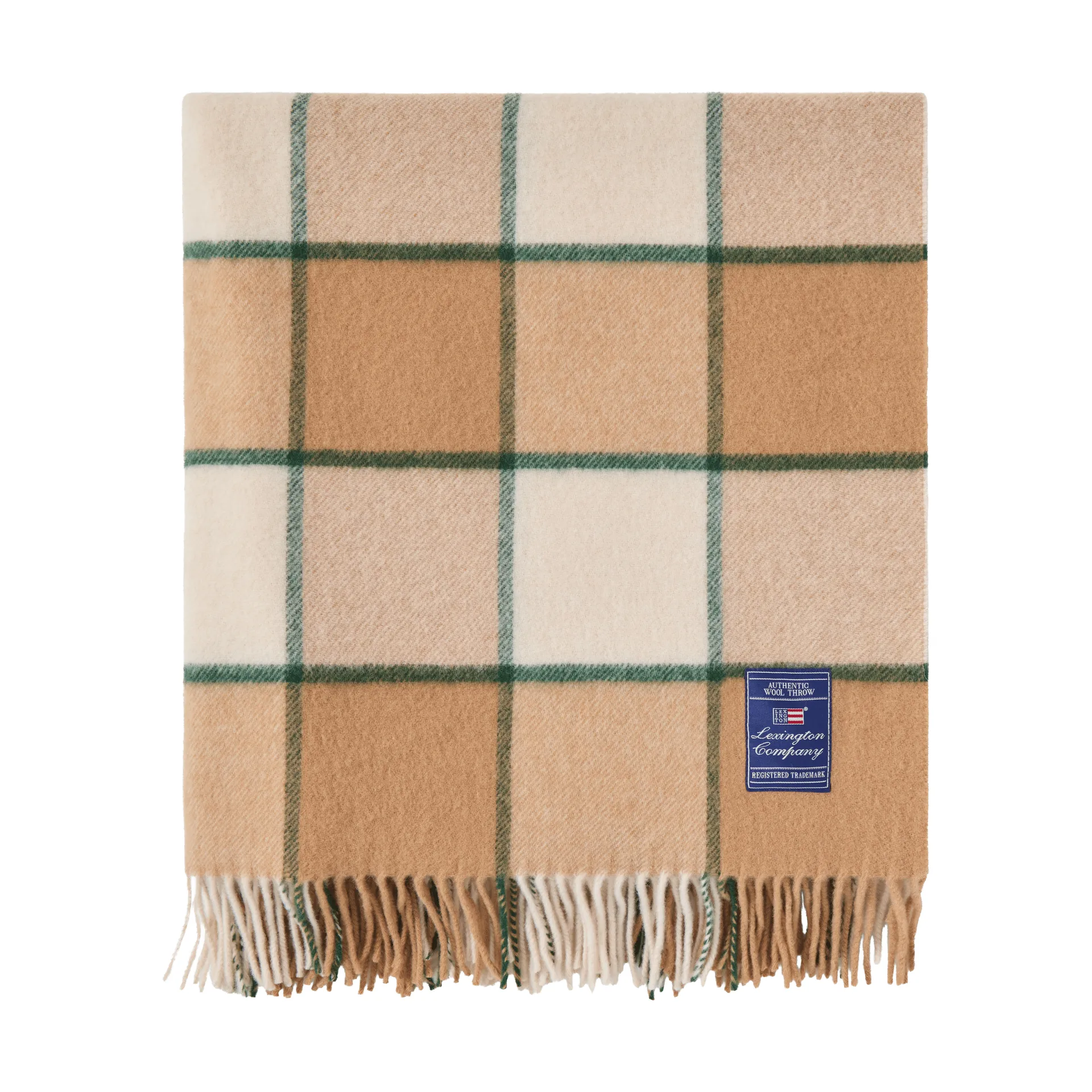 Checked Recycled Wool throw 130x170 cm, Beige-Light beige-green Lexington