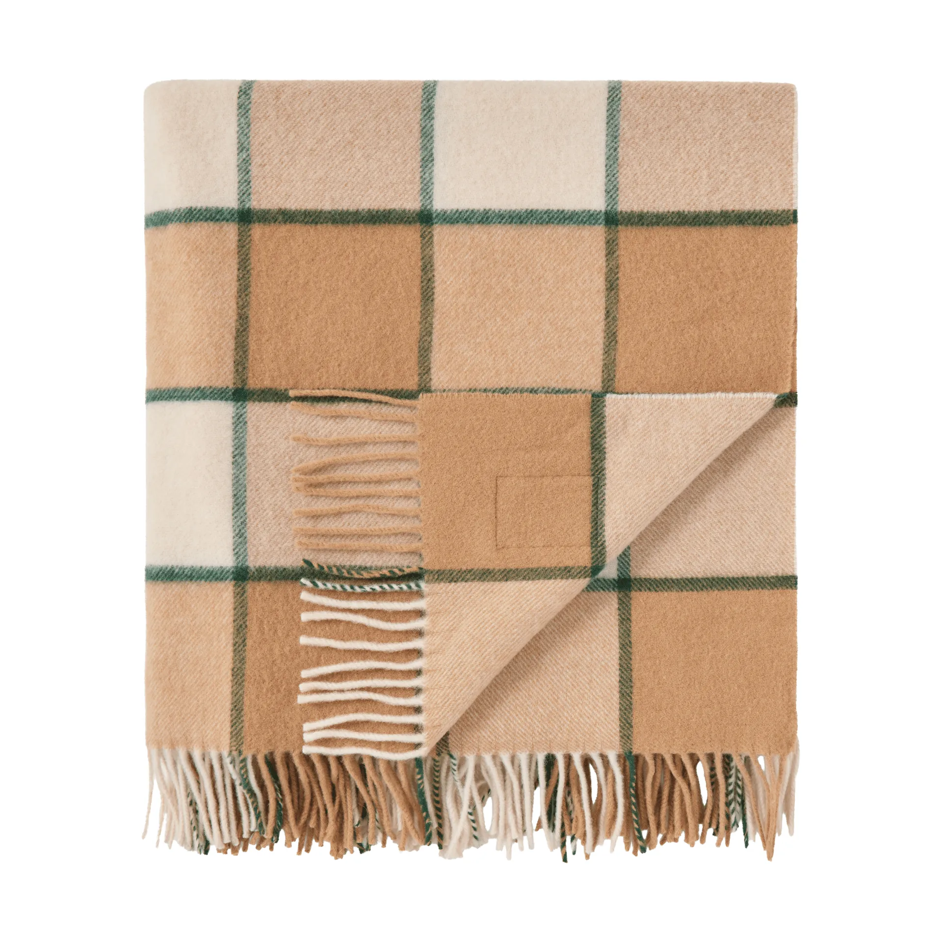 Checked Recycled Wool throw 130x170 cm, Beige-Light beige-green Lexington