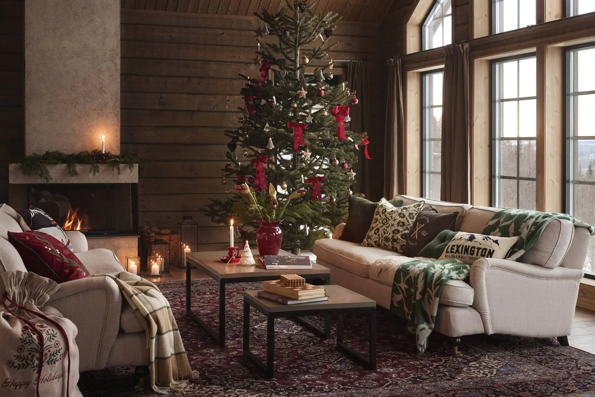 Checked Recycled Wool throw 130x170 cm, Beige-Light beige-green Lexington