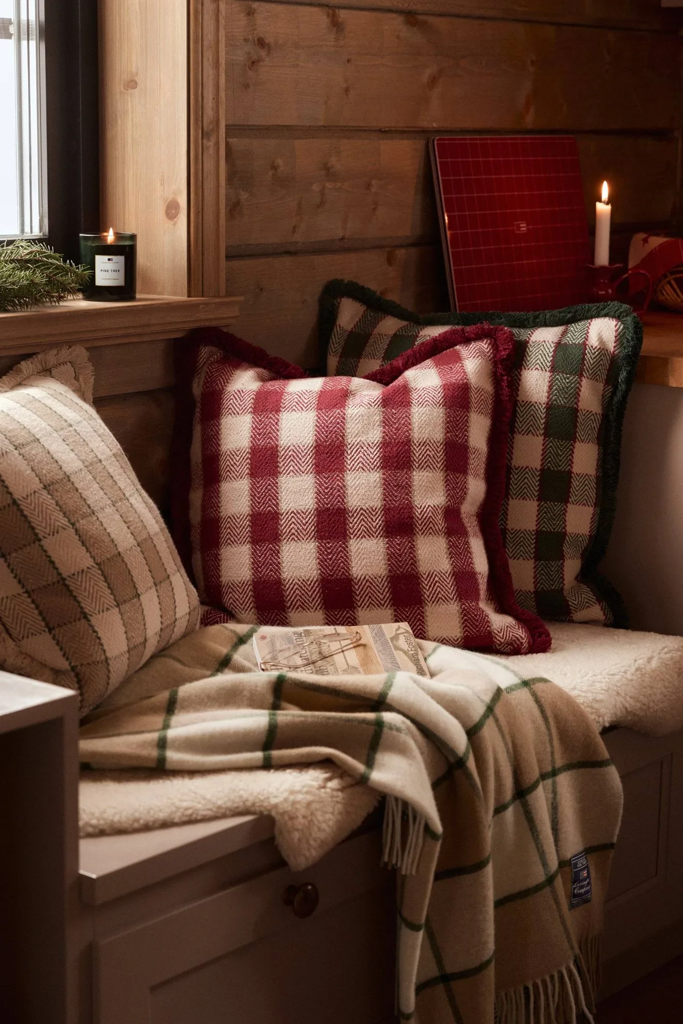 Checked Recycled Wool throw 130x170 cm, Beige-Light beige-green Lexington