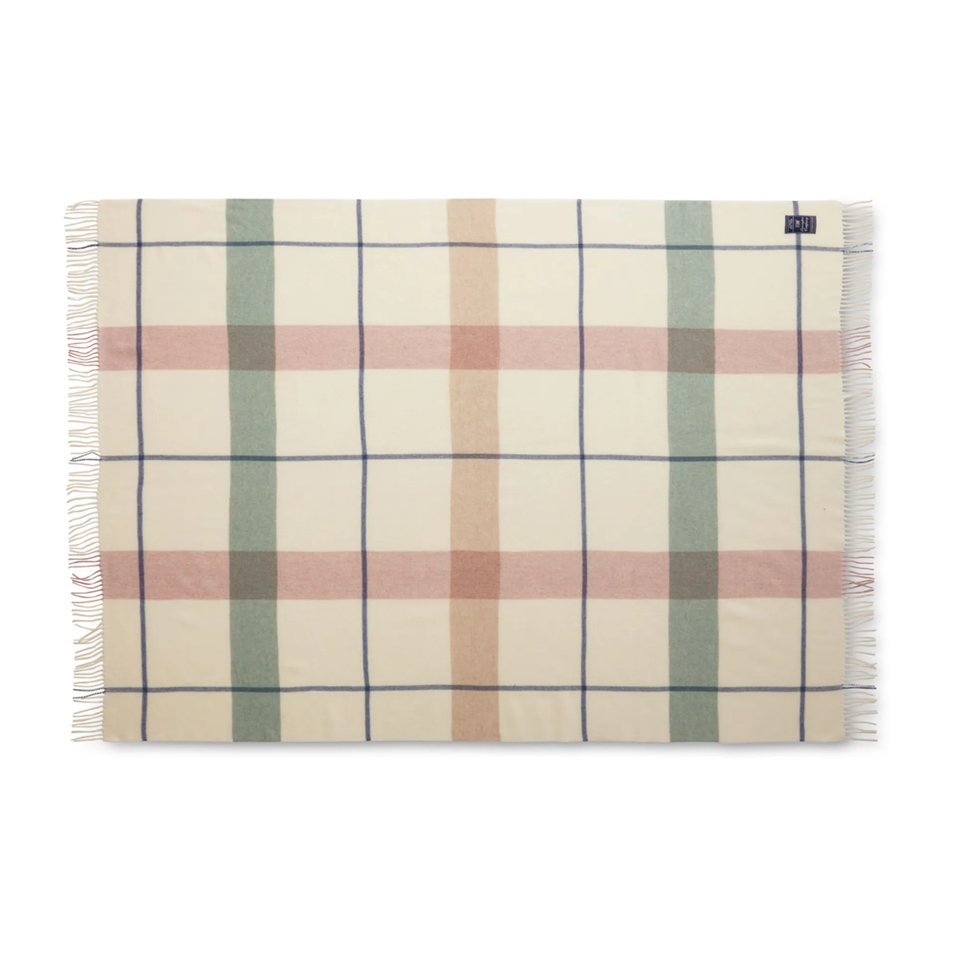 Checked Recycled wool throw 130x170 cm, Offwhite-green-pink Lexington