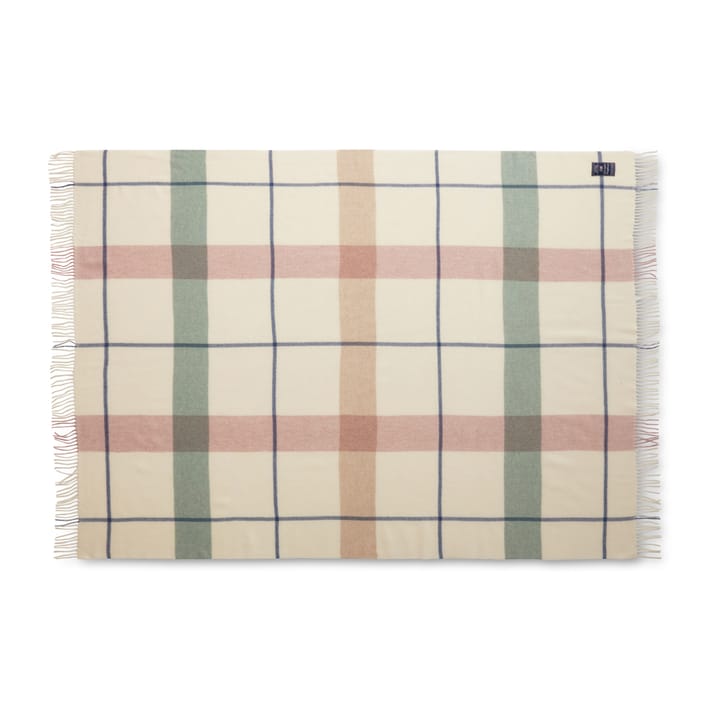 Checked Recycled wool throw 130x170 cm, Offwhite-green-pink Lexington