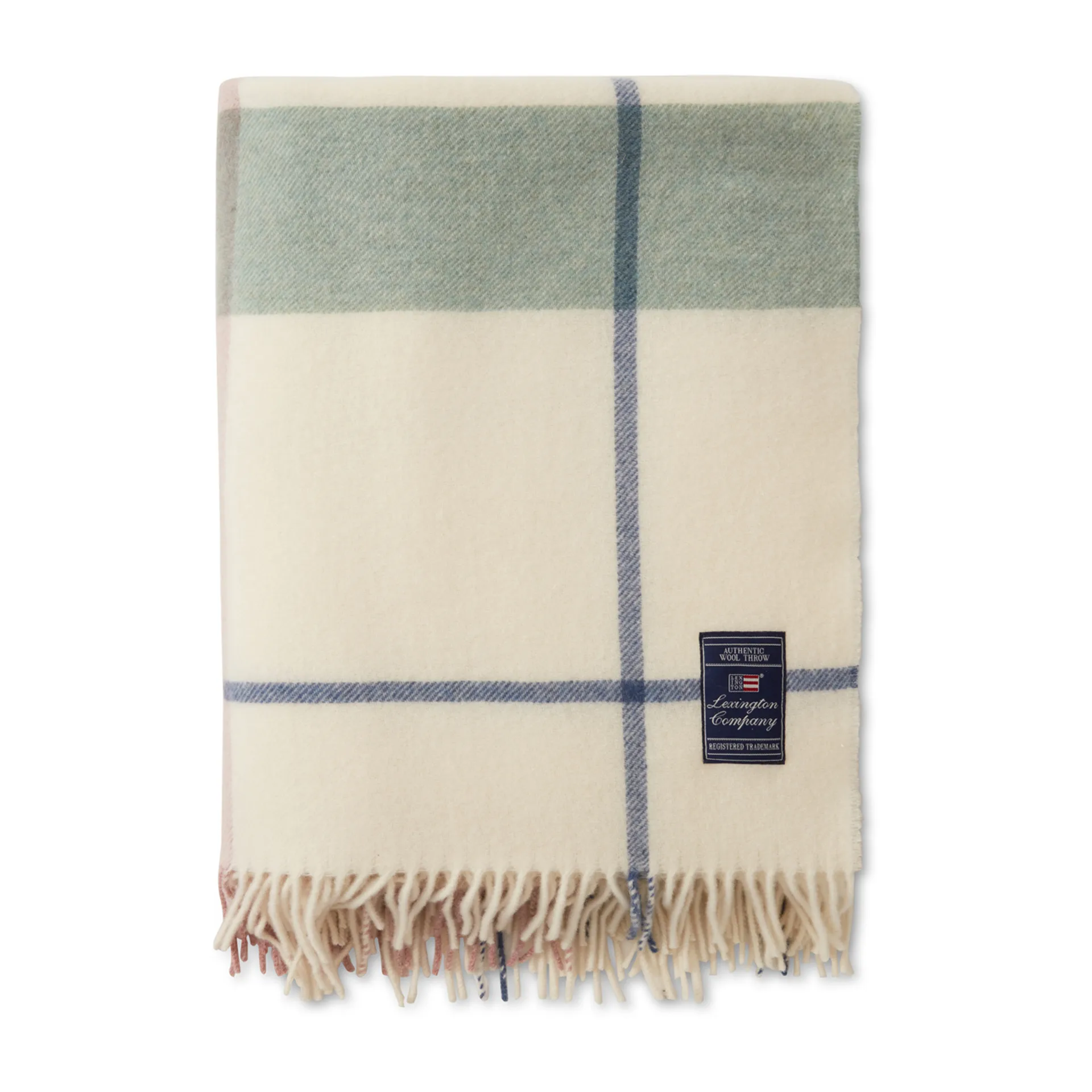 Checked Recycled wool throw 130x170 cm, Offwhite-green-pink Lexington
