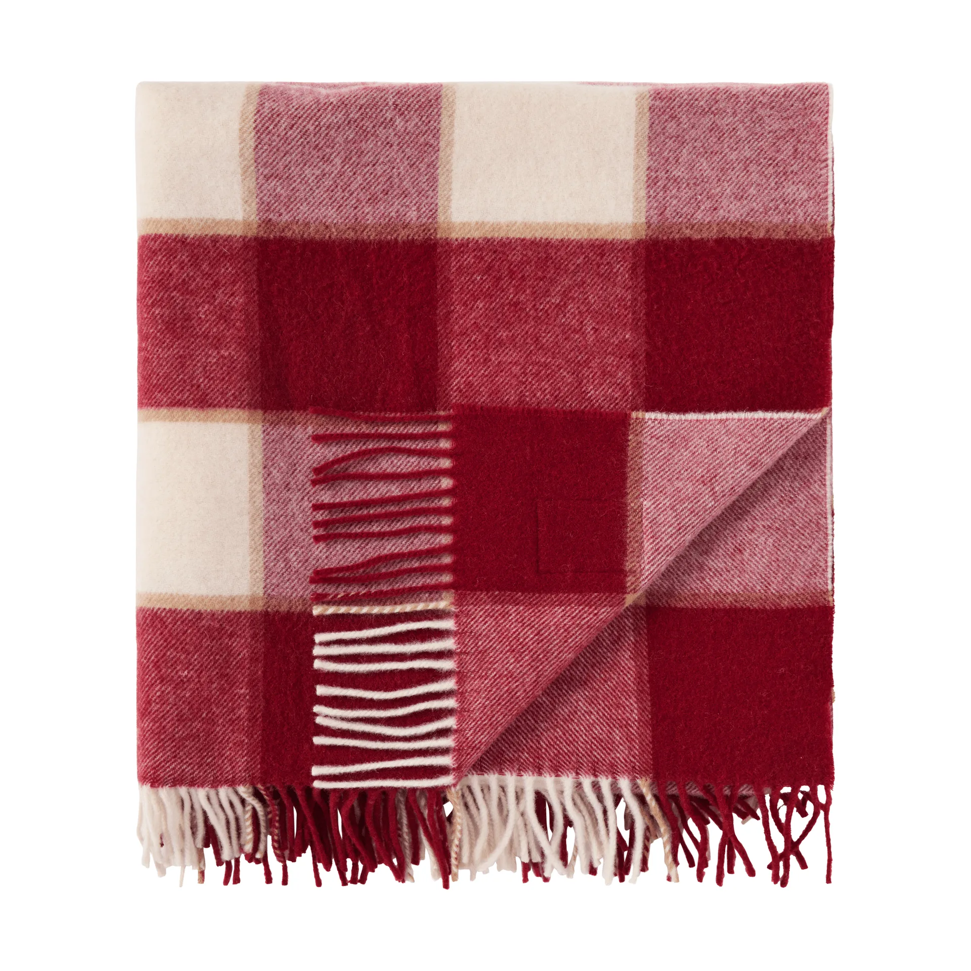 Checked Recycled Wool throw 130x170 cm, Red-Light beige-beige Lexington
