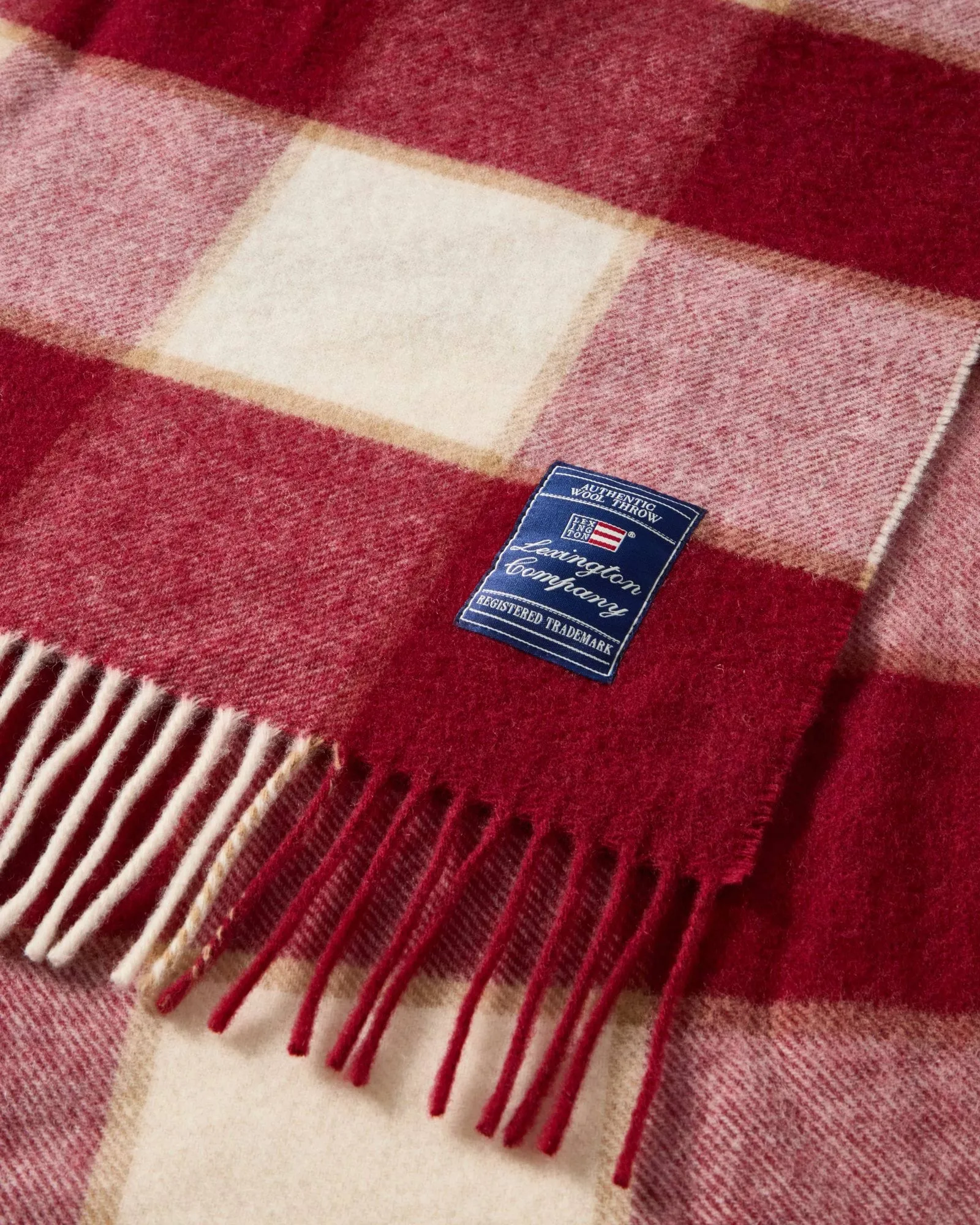 Checked Recycled Wool throw 130x170 cm, Red-Light beige-beige Lexington