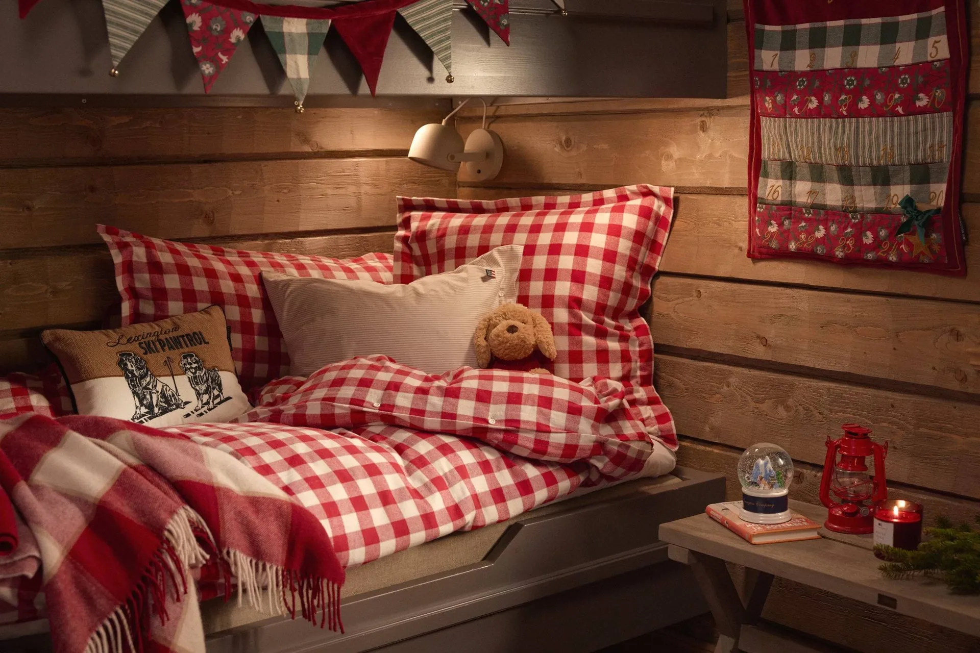 Checked Recycled Wool throw 130x170 cm, Red-Light beige-beige Lexington