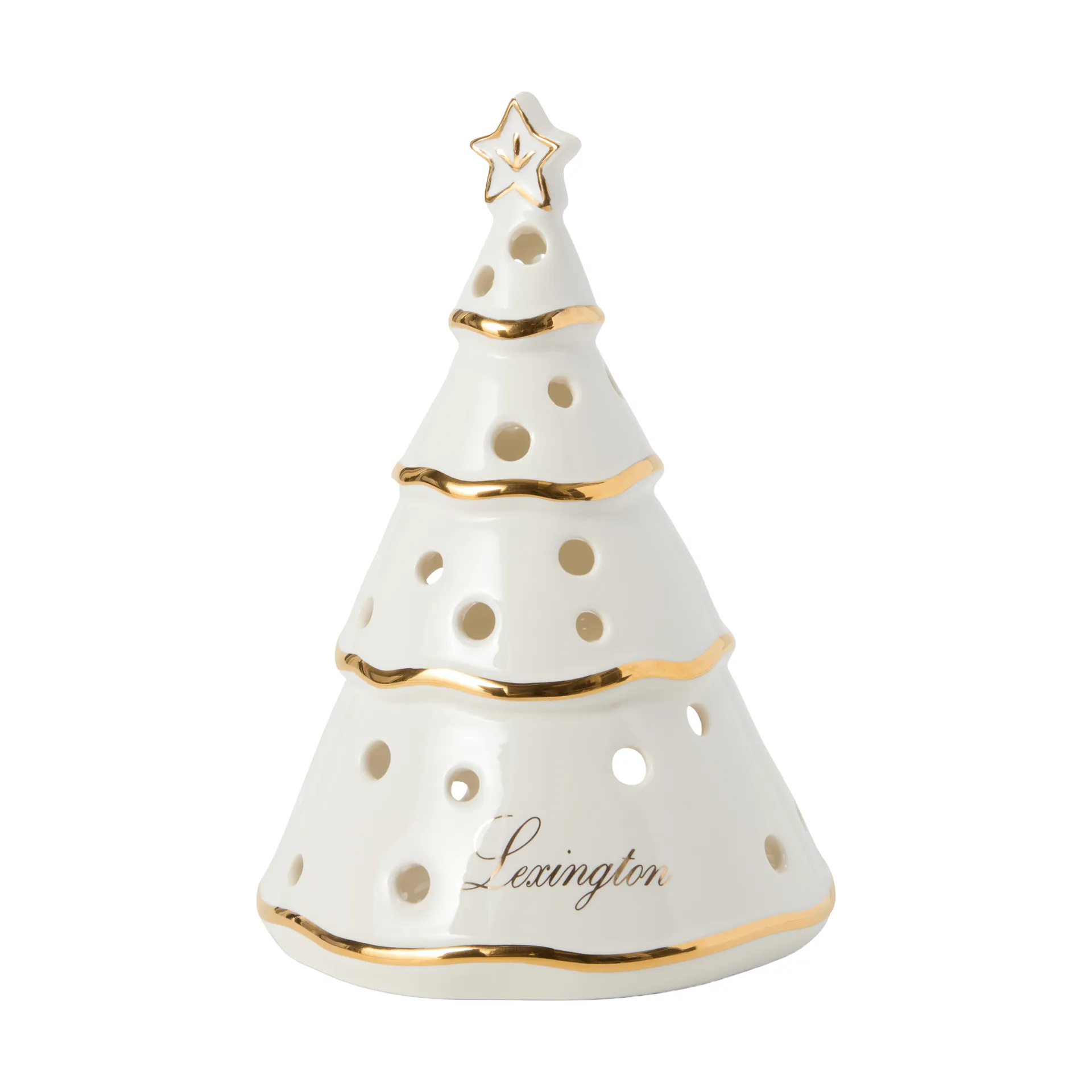 Christmas Tree tealight holder, White-gold, 16.5 cm Lexington