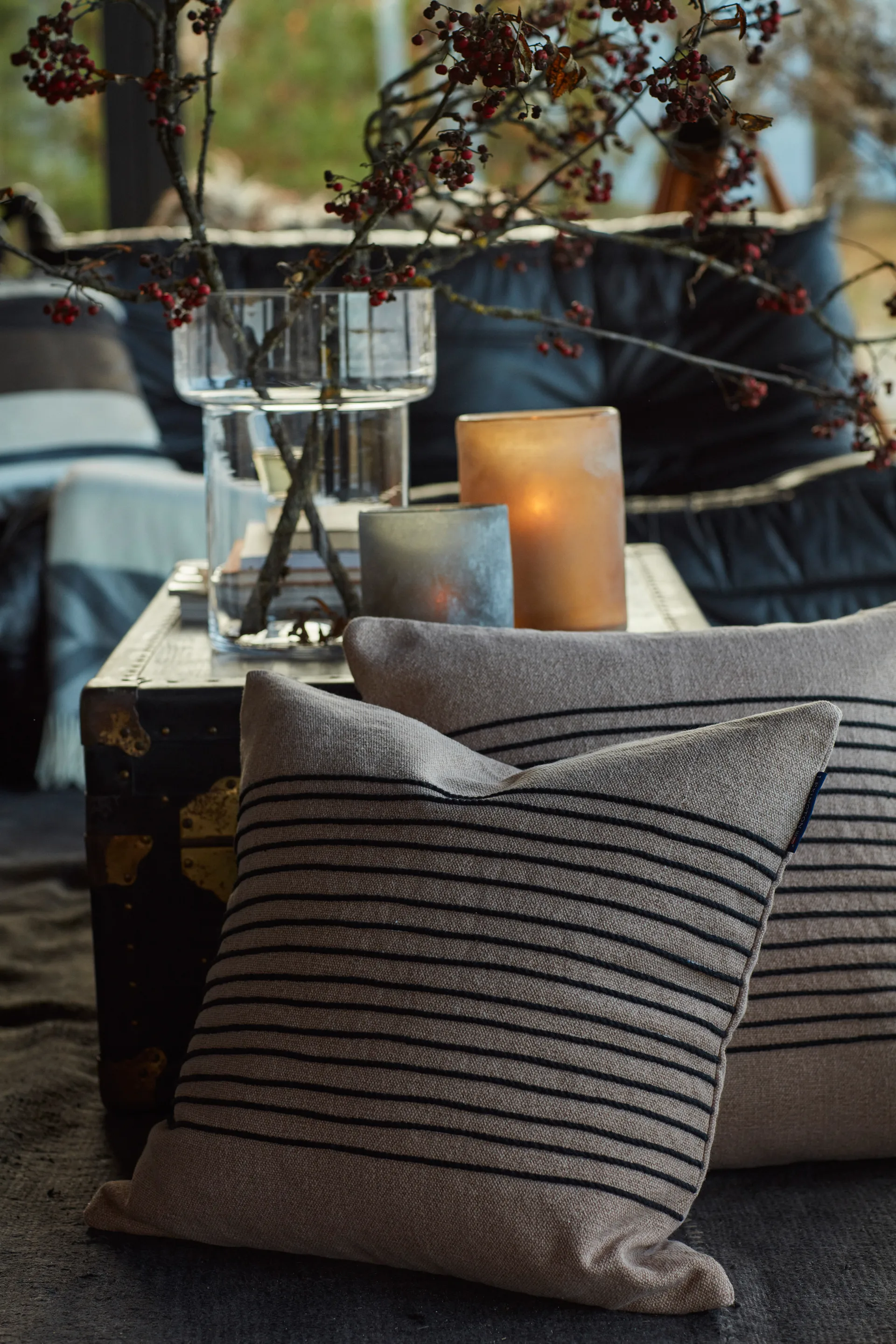 Deco Striped Cotton Canvase pillowcase 50x50 cm, Beige-Grey Lexington