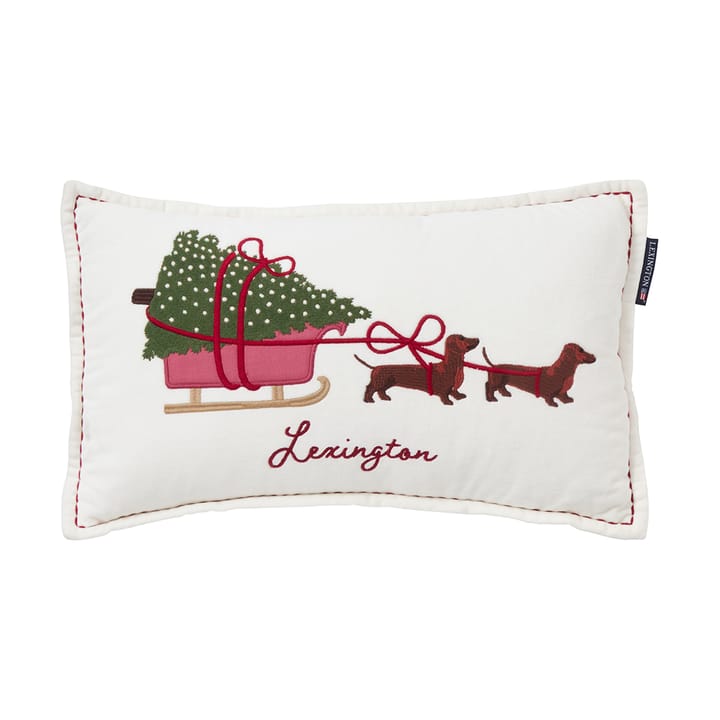 Dog sleigh organic velvet cotton cushion 30x50 cm - White - Lexington