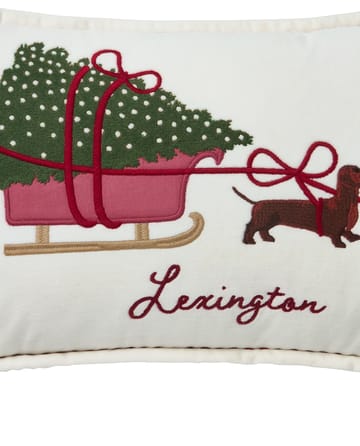 Dog sleigh organic velvet cotton cushion 30x50 cm - White - Lexington