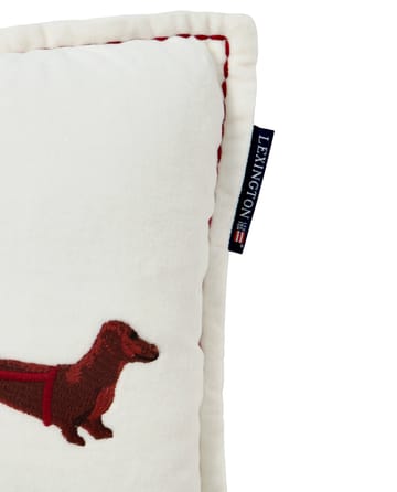 Dog sleigh organic velvet cotton cushion 30x50 cm - White - Lexington