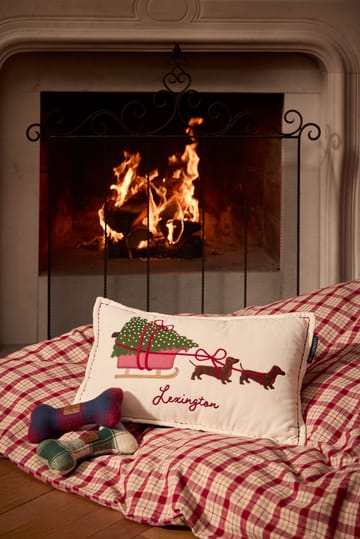 Dog sleigh organic velvet cotton cushion 30x50 cm - White - Lexington