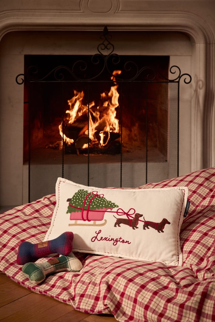 Dog sleigh organic velvet cotton cushion 30x50 cm, White Lexington