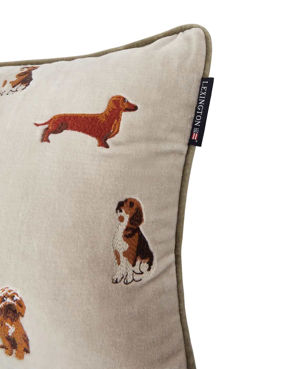 Dogs Organic Cotton Velvet cushion 30x50 cm, Light beige Lexington