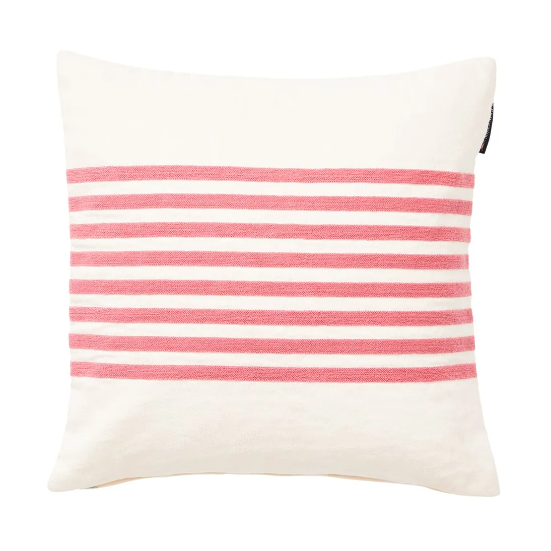 Lexington Embroidery Striped Linen/Cotton cushion cover 50x50 cm Off White-red