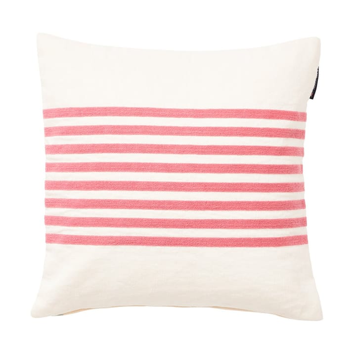 Embroidery Striped Linen/Cotton cushion cover 50x50 cm - Off White-red - Lexington