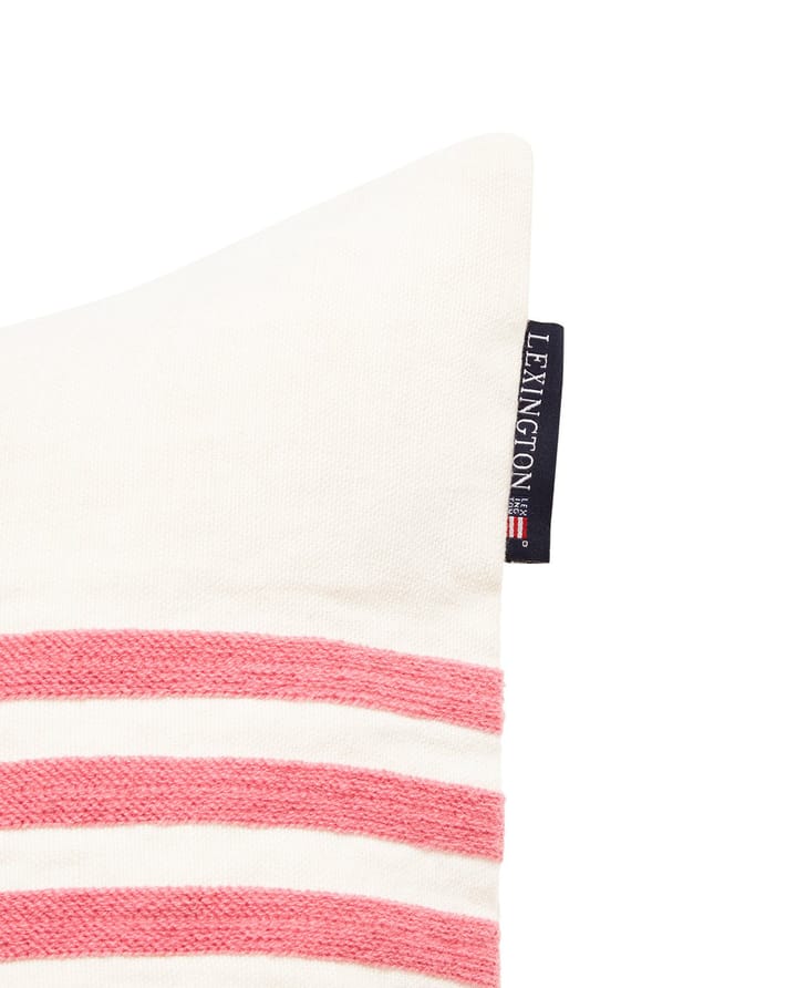 Embroidery Striped Linen/Cotton cushion cover 50x50 cm - Off White-red - Lexington