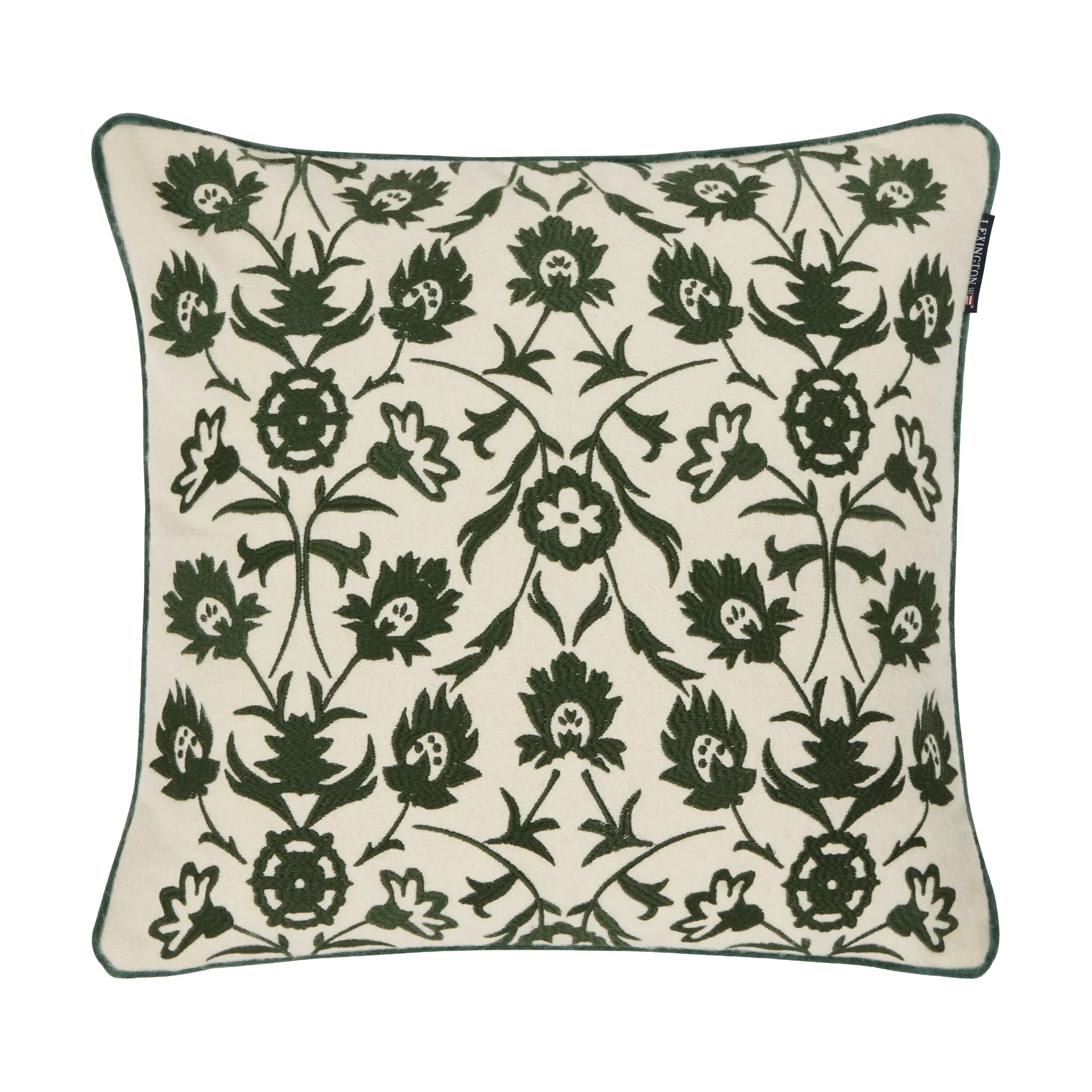 Flower Embroidered Wool Mix pillowcase 50x50 cm, Light beige-green Lexington