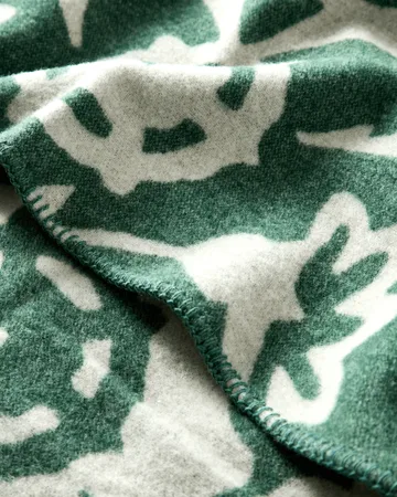 Flower jacquard-woven wool blanket - Green-Light beige - Lexington