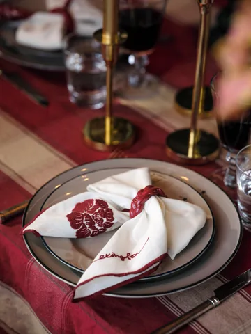 Flower linen-cotton napkin 50x50 cm - White-Red - Lexington