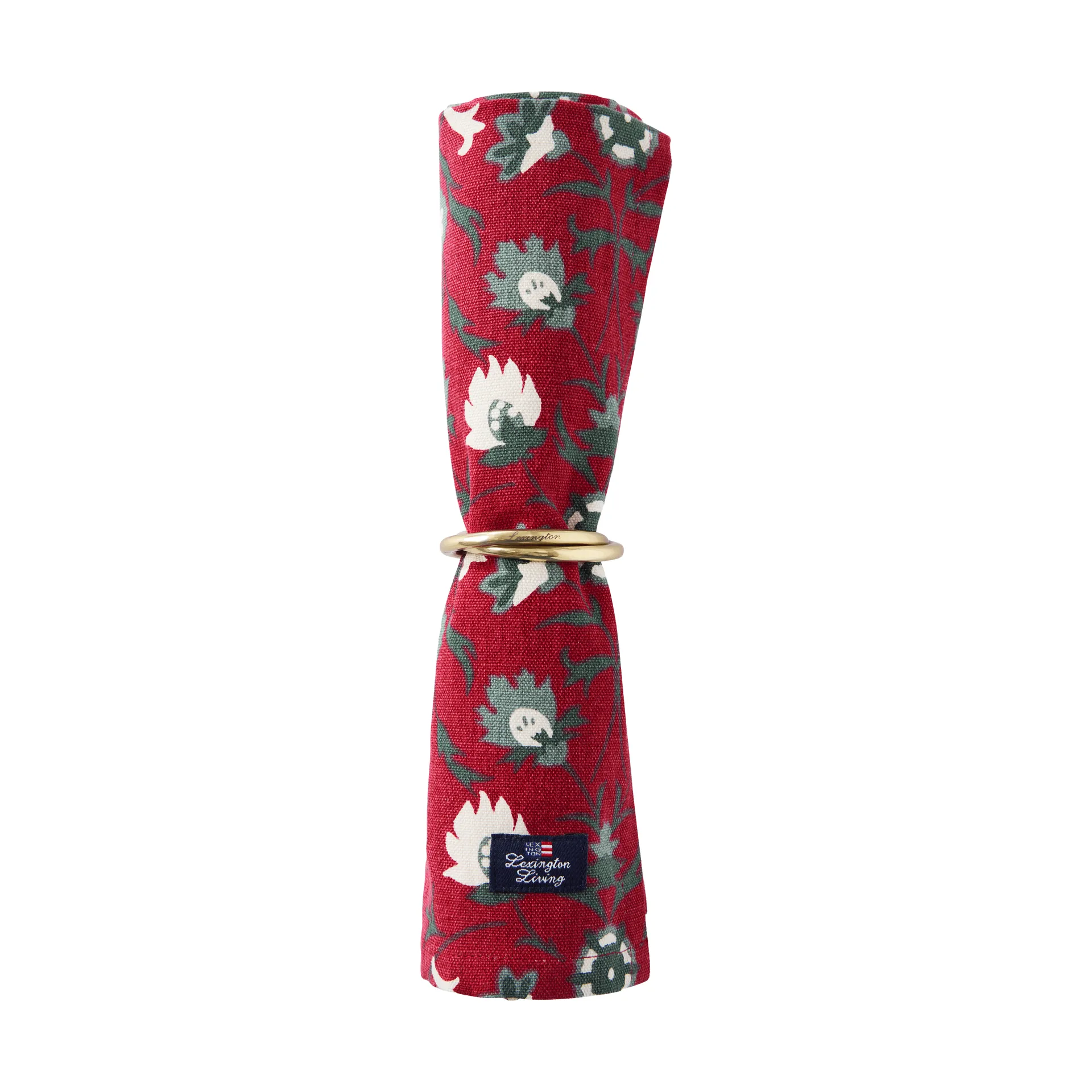 Flower-print organic cotton napkin, Red-beige-green Lexington