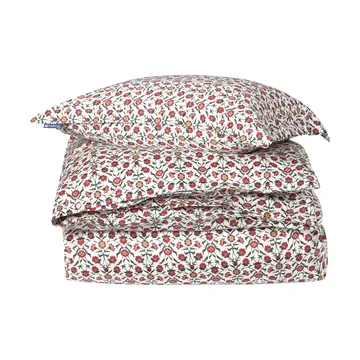 Flower printed cotton sateen bedding set - White-red-green-beige, 2 pcs 50x60 cm/1 pc 220x220 cm - Lexington