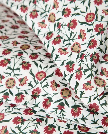 Flower printed cotton sateen bedding set - White-red-green-beige, 50x60 cm/150x210 cm - Lexington